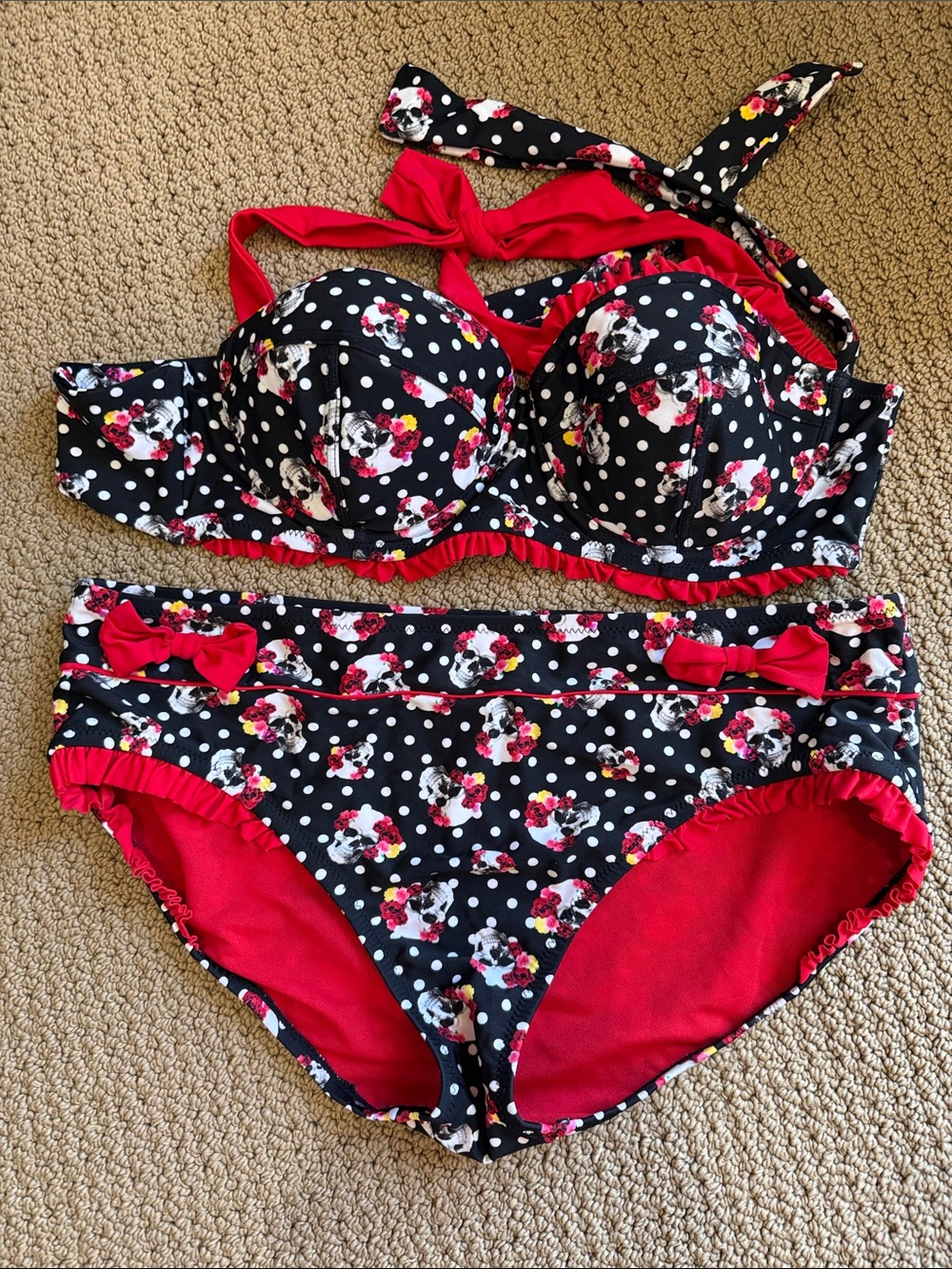 Polka Dot Floral and skull bikini hot topic